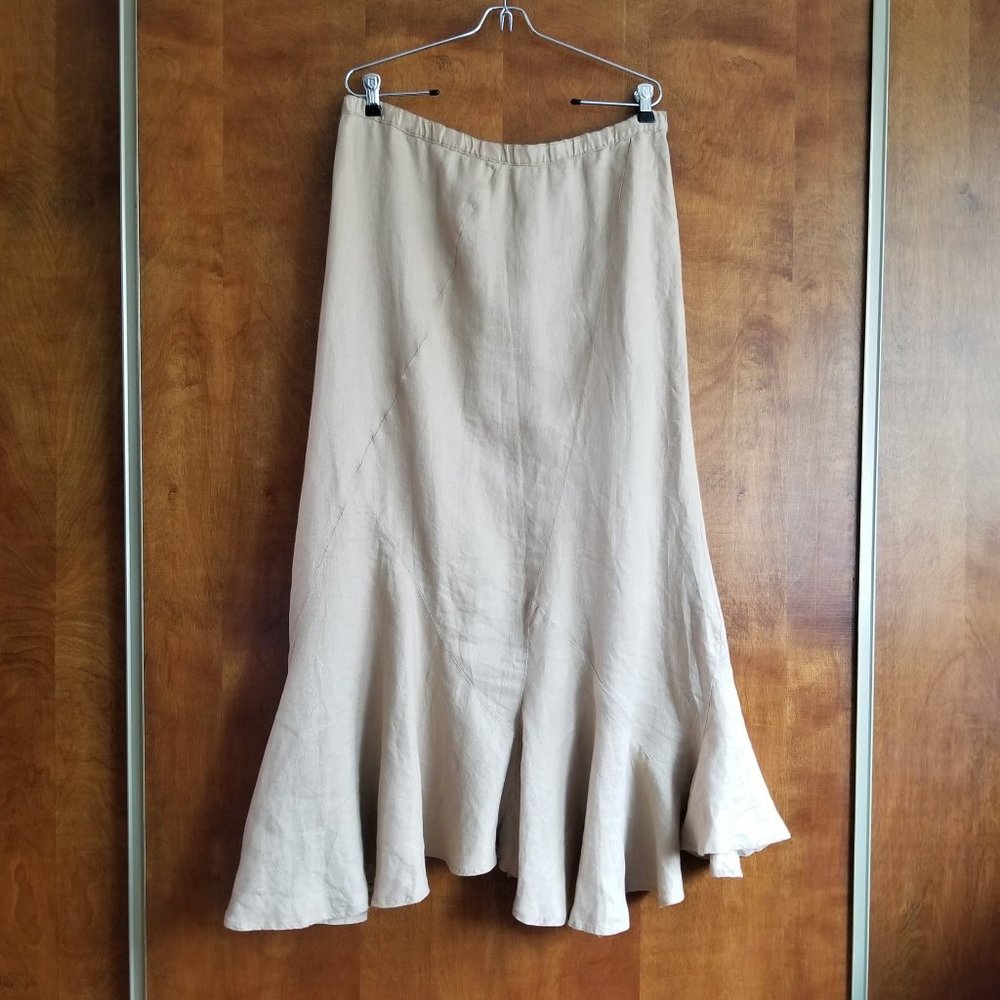 J. Jill Long Skirt, Tan with Gold Metallic Thread, Flowy, Size M Tall